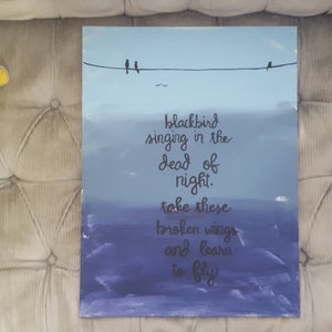 Beatles Lyrics Sign- Blackbird Sign- Blackbird Singing In The Dead Of Night- Canvas Art- Wall Art
