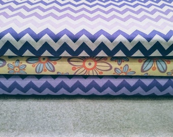 Quilting Fabric, 3pc Fat Quarters, Mask Fabric, Fat Quarter Bundle, Chevron/Florals, Craft Supplies, Diy/Sewing Material, Cotton Fabric