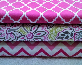 Quilting Fabric, 3pc Fat Quarters, Mask Fabric, Fat Quarter Bundle, Chevron/Geometric, Craft Supplies, Diy/Sewing Material, Cotton