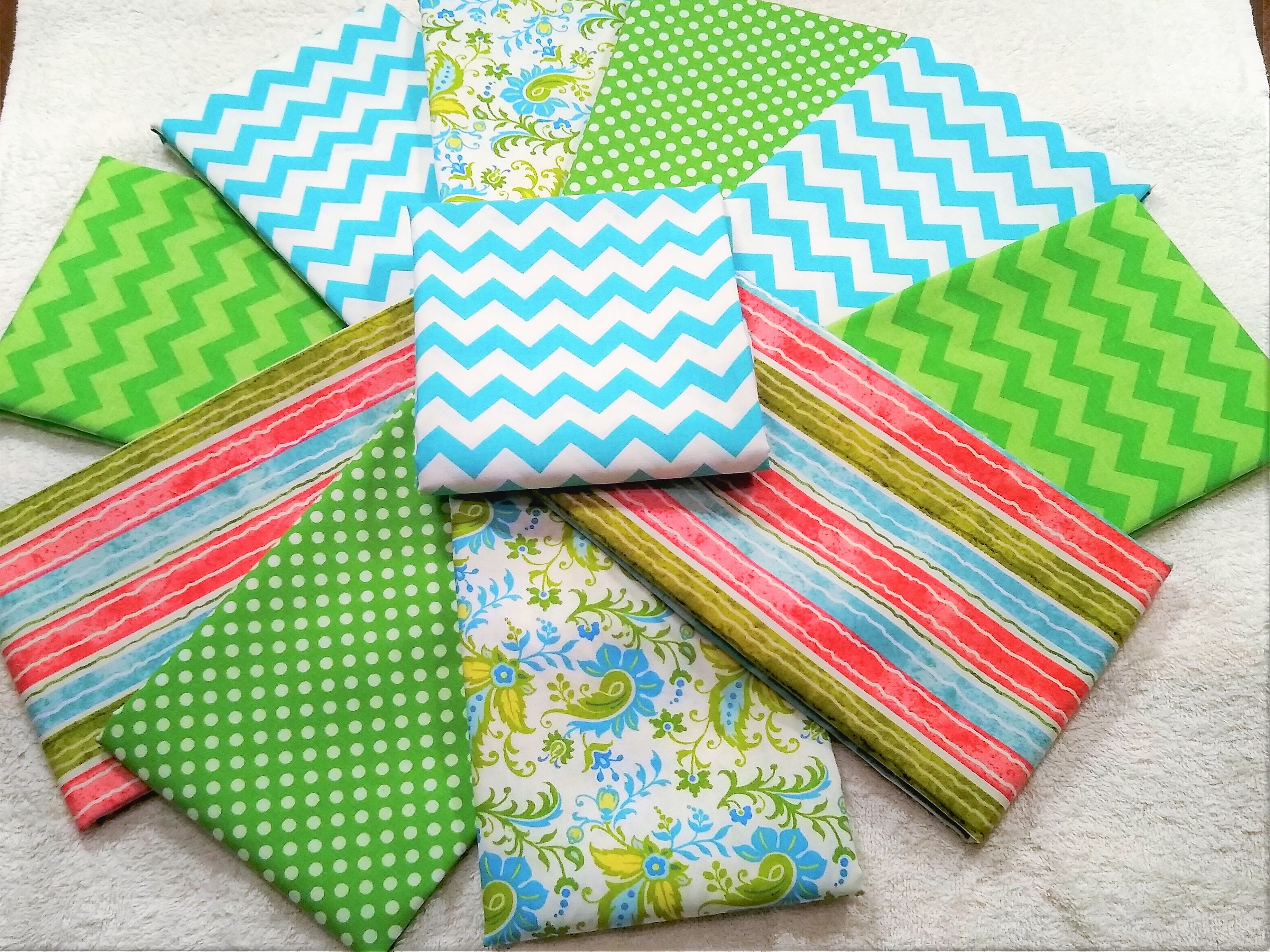 Quilting Fabric, 11pc Fabric Bundle, Half Yard Bundle, Chevron/dots
