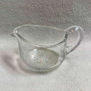 Vintage Clear Glass Wide Mouth Creamer with Floral Design (#DCG1014)