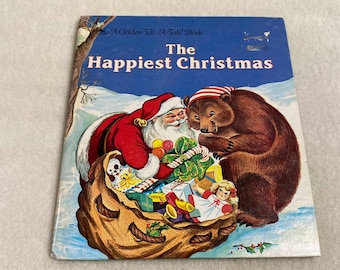 Vintage gouden Tell-A-Tale kinderboek (1966) - 'The Happiest Christmas' (#BK510)