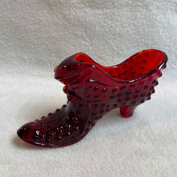 Fenton Red Glass Hobnail Cat Shoe/Slipper (#FIG1188)