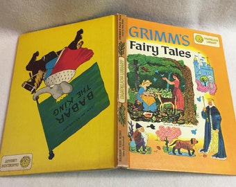 Vintage Dandelion Library Children&#39;s Book - 2-Sided Story Book - &#39;Babar the King&#39; and &#39;Grimm&#39;s Fairy Tales&#39; (#BK074)