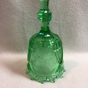 Etched Strawberries Collectible Clear Green Glass Bell (#FIG373)