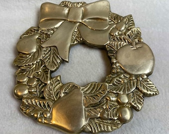 Trivet de guirlanda de Natal em latão vintage (#VTT026)