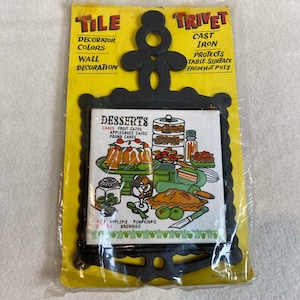 Vintage Cast Iron Tile Trivet - Desserts - In Original Opened Packaging (#VTT024)