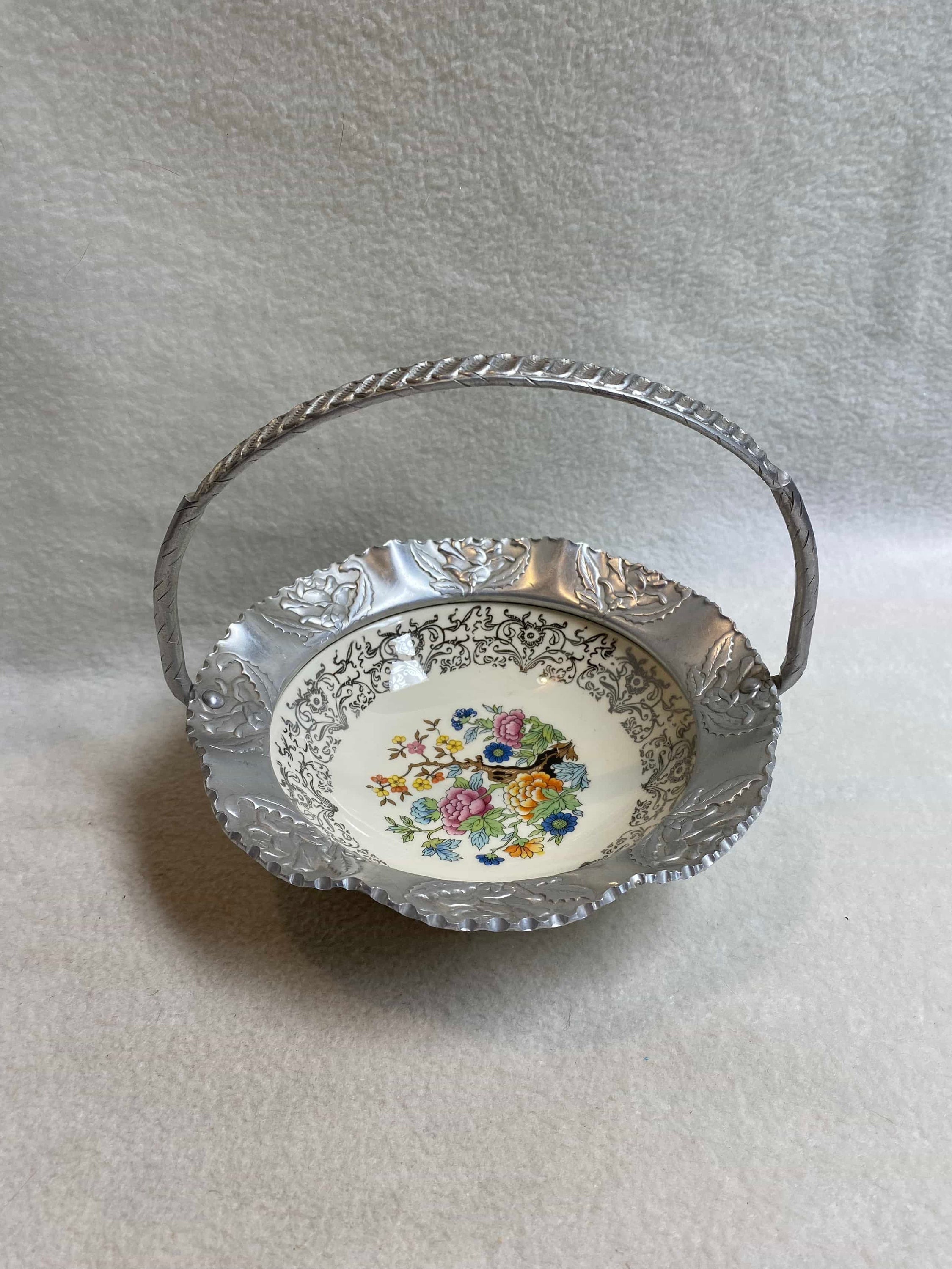 Vintage Farber and Shlevin Floral Dish With Hammered Vintage Farber and Shlevin Floral Dish With Hammered
