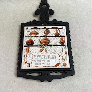Vintage Ceramic Tile Kitchen Cast Iron Trivet (#VTT032)