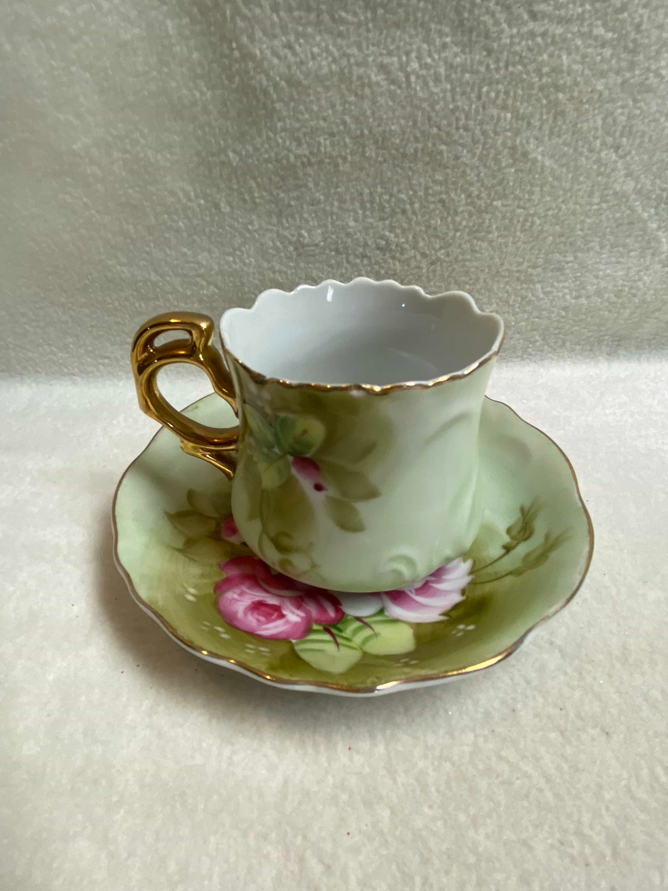 Vintage Lefton Hand-painted Rose Teacup and Saucer (#DCG996