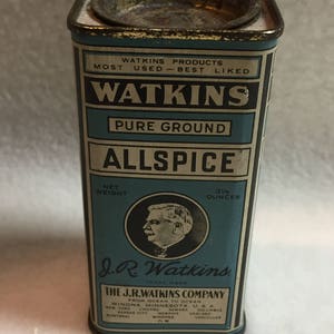 Vintage J.R. Watkins 3.25 oz Allspice Square Tin for Display (#W093)
