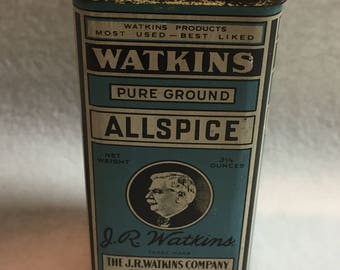 Vintage J.R. Watkins 3.25 oz Allspice Square Tin for Display (#W093)