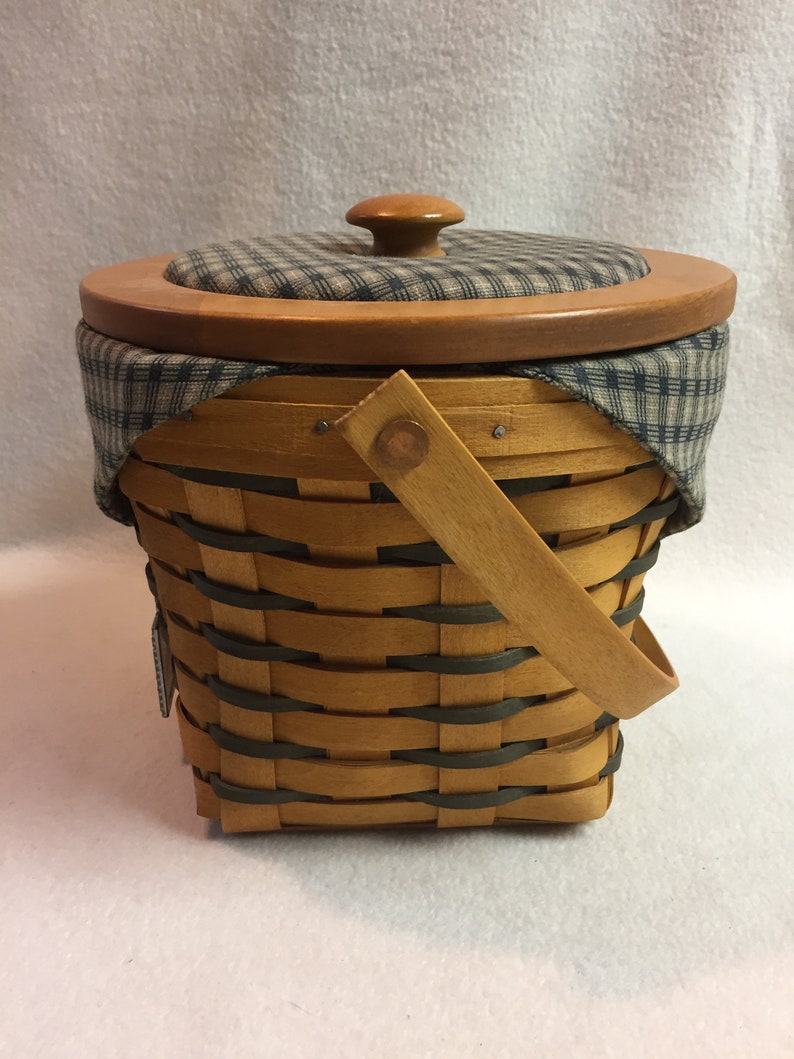 Longaberger 1998 Crawford Barn Basket with Fabric/Wood Lid Etsy