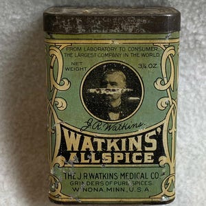 Vintage J.R. Watkins Medical Company 3.25 oz Allspice Tin for Display (#W136)