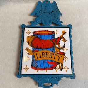 Vintage Large Blue Cast Iron Liberty Trivet (#VTT018)