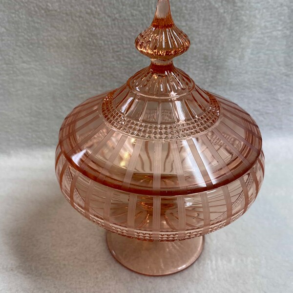 Vintage Pink Depression Glass Lidded Compote / Candy Dish (#DCG993)