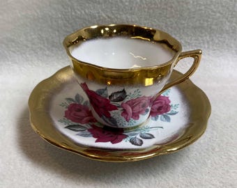 Vintage Small/miniature Cup With Bird Handle and Saucer