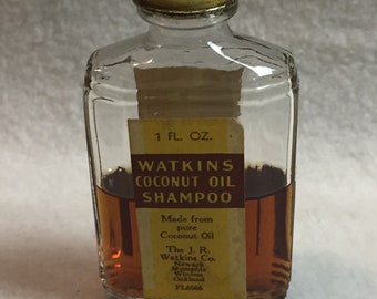 Vintage J.R. Watkins 1 oz Coconut Oil Shampoo Sample Bottle for Display (#W182)