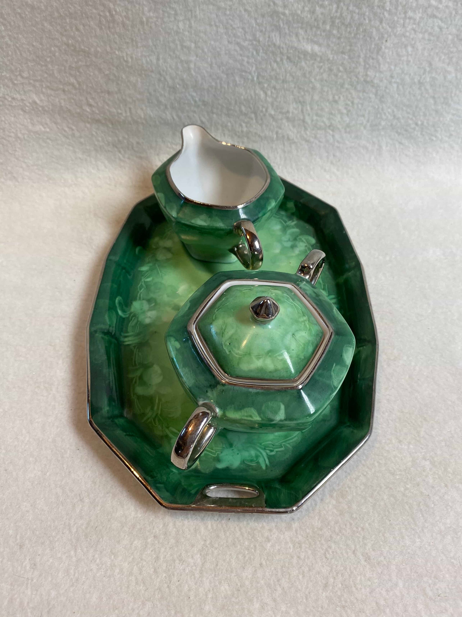 Vintage Green Creamer Lidded Sugar Bowl and Tray Set Etsy