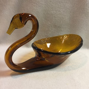 Mid Century Designed Goldish Brown Swan Glass Candy Dish (#DCG168)