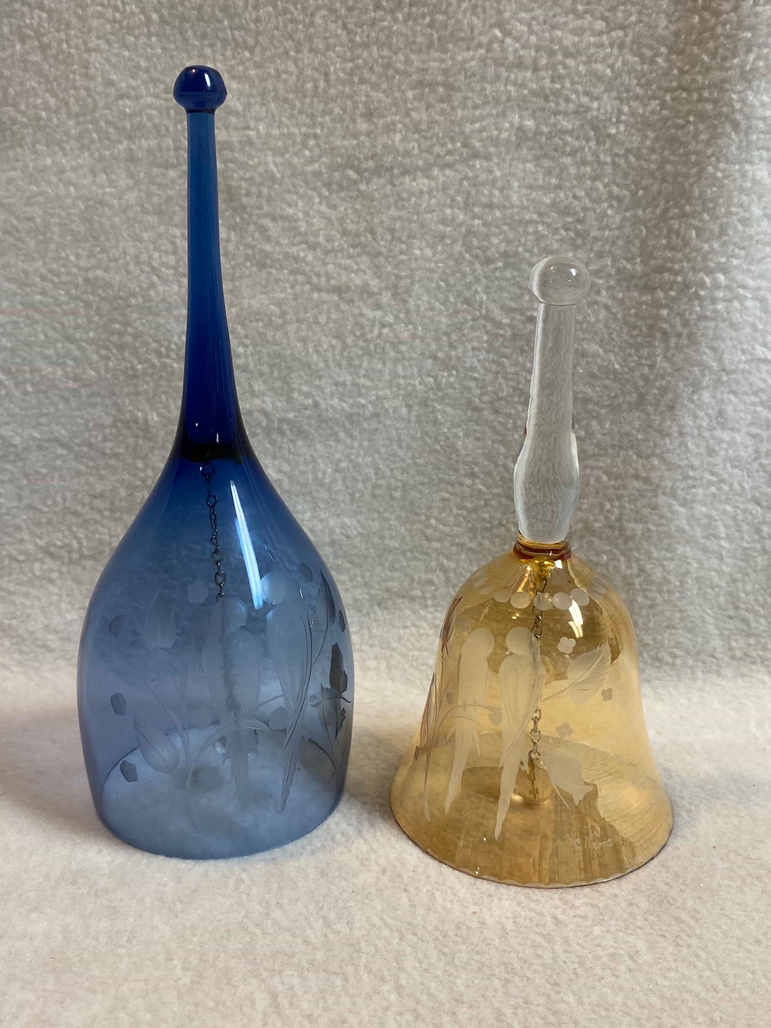 Vintage Tiffin Glass Handbell With Etched Birds blue and Etsy