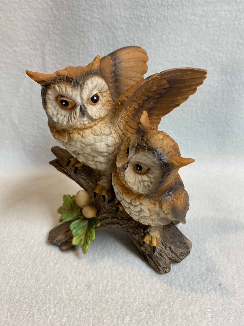 Homco Porcelain Brown Owls on Branch Figurine With Display Etsy