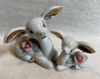 Vintage White Deer with Pink Flowers - Set of 2 (#FIG755)