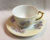 Antique Tressemann and Vogt (T V) - Small Hand-painted Purple Violet Teacup and Saucer ( DCG068)