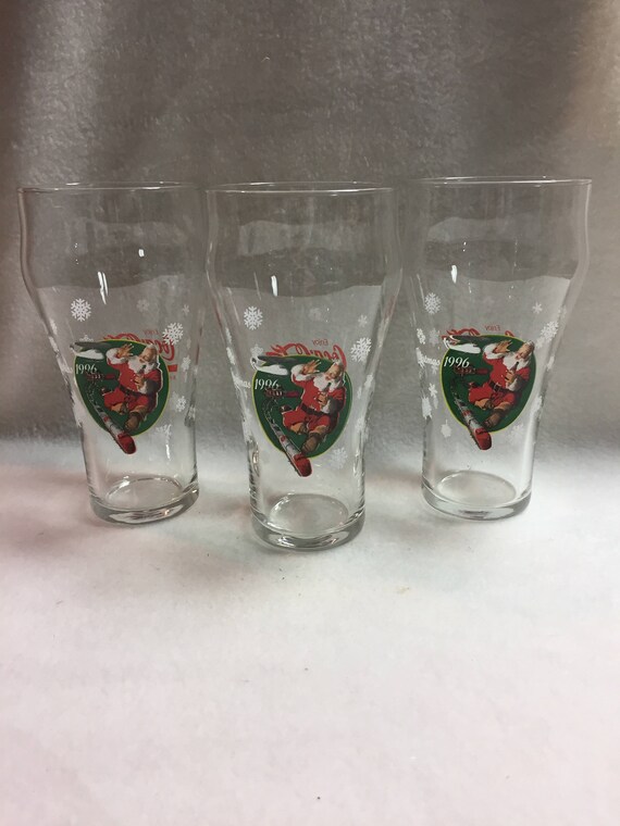 coca cola 1996 christmas glasses set of 3 dcg029 etsy coca cola christmas glasses