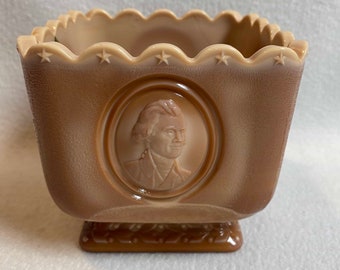 Vintage Fenton Glass Chocolate Slag Square Bicentennial Medallion Vase/Planter (#PR108)