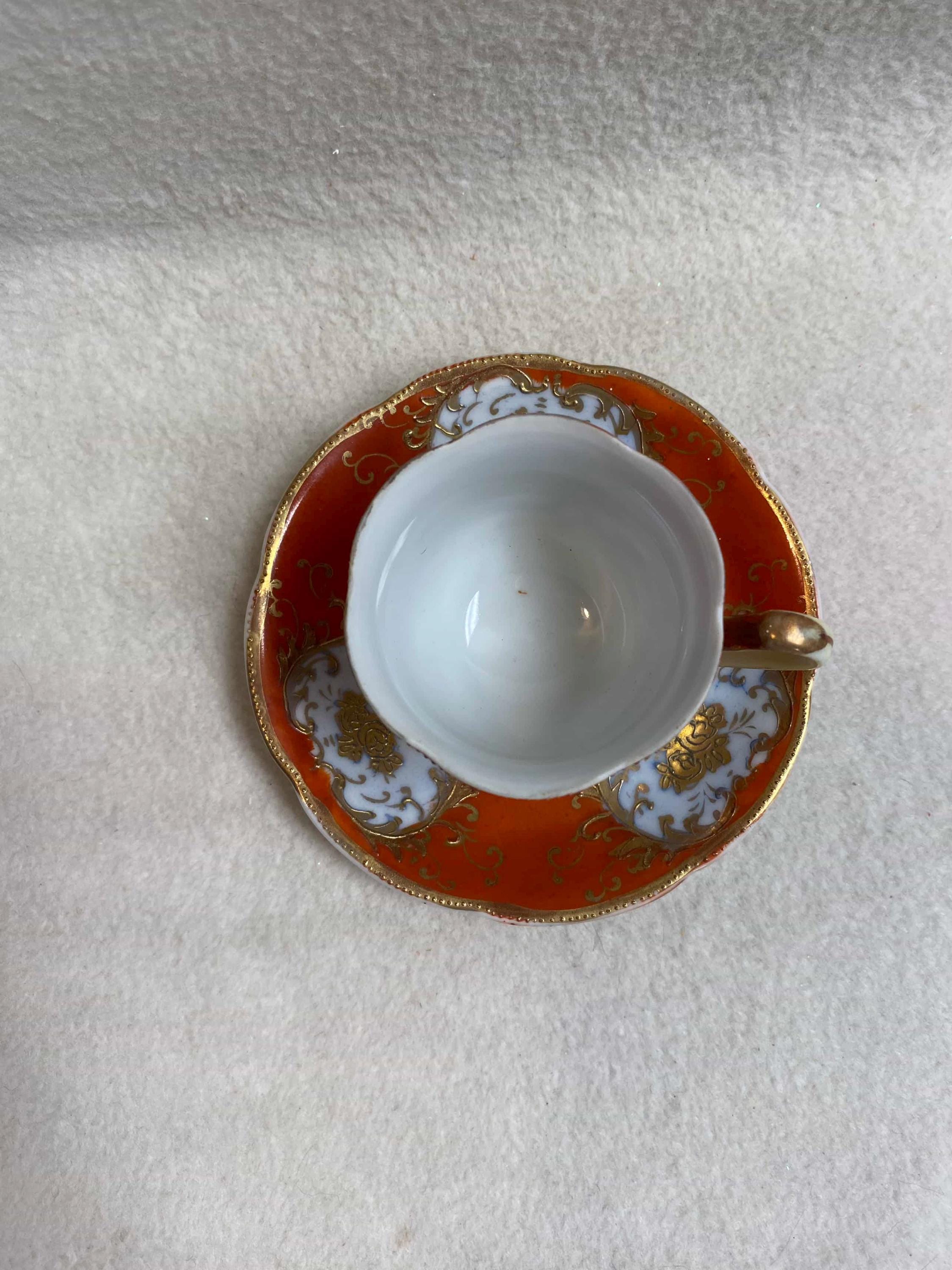 アンティーク カップ＆ ソーサ(occupied JAPAN) Vintage Small Occupied Japan Cup and Saucer (orange/gold
