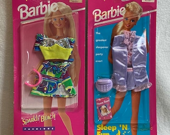 Vintage Barbie Clothes - Sparkle Beach and Sleep 'N Fun - In Original Packaging - Set of 2 (#DL650)