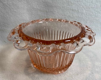 Pink Depression Anchor Hocking Old Colony Open Lace Starburst Footed Glass Bowl (#DCG689)