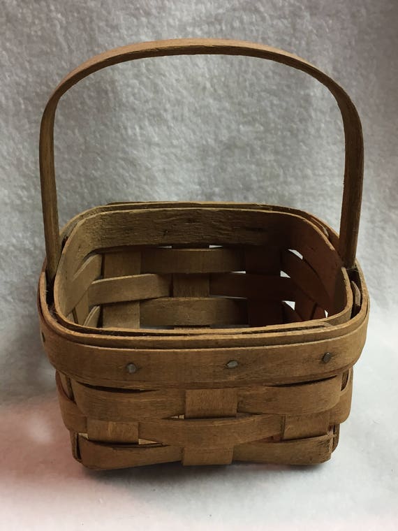 Longaberger 1985 Small Square Basket with Wood Handle B009 Etsy