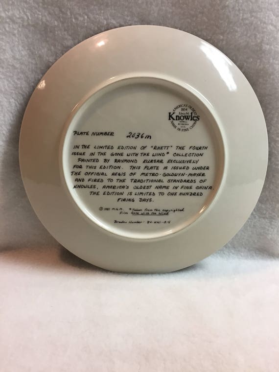 Knowles Gone With the Wind Collector Plate - 'rhett' (#PLT264) - Etsy