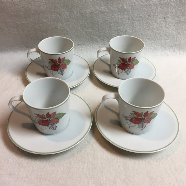 Block Spal - Portugal - Poinsettia Designed Demitasse Expresso Cups and Saucers - Set of 4 (#DCG253)