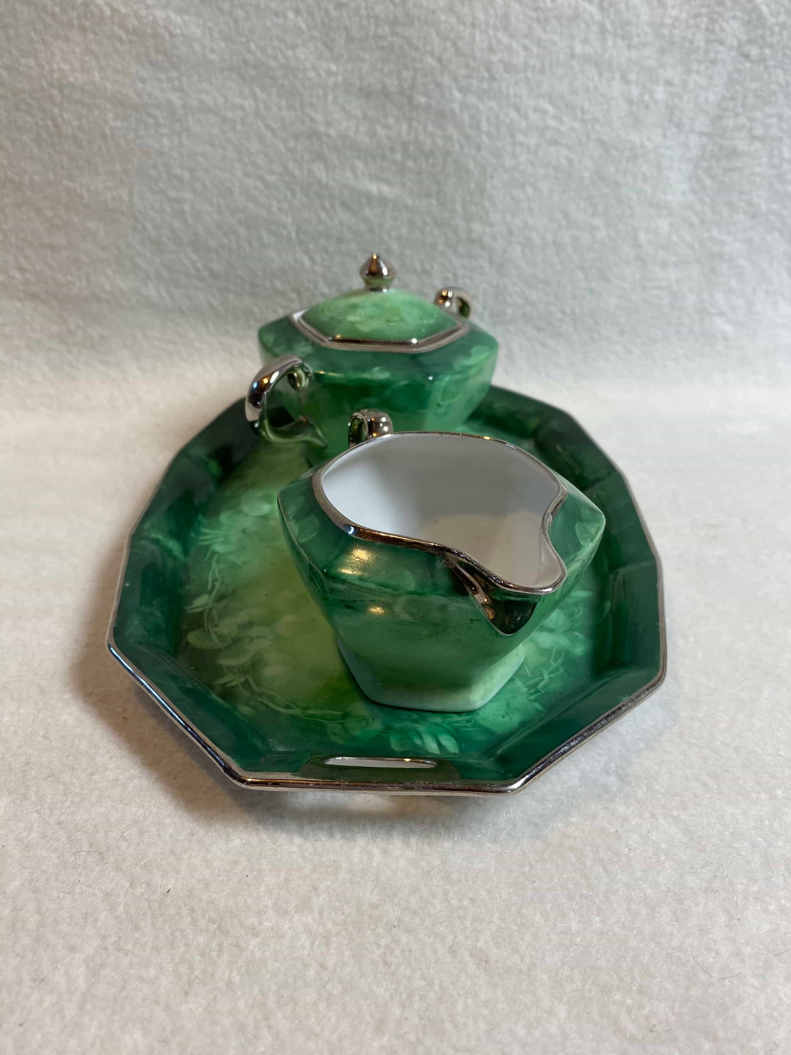 Vintage Green Creamer Lidded Sugar Bowl and Tray Set Etsy