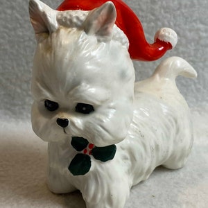 Lefton White Scottie Dog Figurine with Santa Hat (#BCD634)