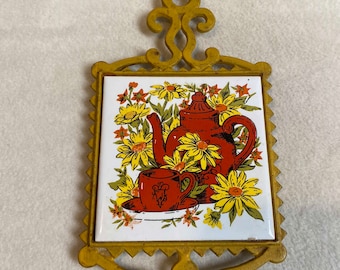 Vintage Kitchen Trivet with Gold Cast Iron (#VTT025)