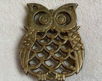 Vintage Brass Owl Trivet (#VTT031)