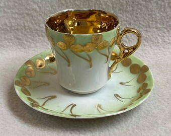 Vintage Small Green/Gold Cup and Saucer (#DCG1003)