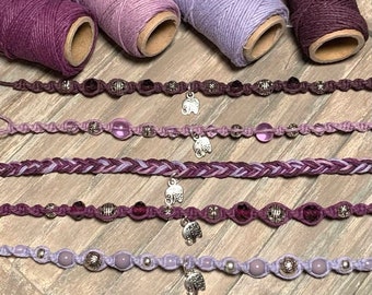 Alzheimer's Awareness bracelets- purple elephant bracelets- adjustable hemp bracelet