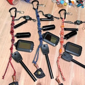 Survival keychain- ultimate survival tools- gifts for him- keychain knife- small flint- compass- whistle- carabiner clip