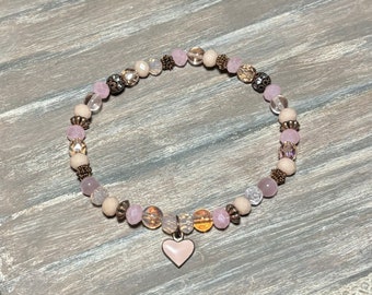 Pink heart bracelet- stretch heart bracelet- Mother’s Day jewelry- love gift