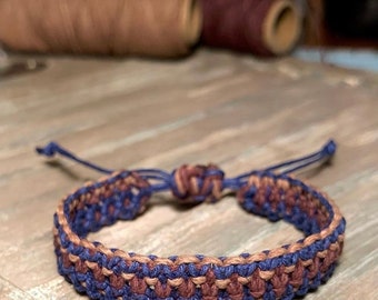 Wide band macrame bracelet-Friendship bracelet- macrame bracelet- adjustable bracelet- hemp bracelet- blue, brown, beige