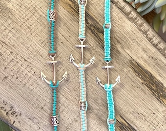 Anchor bracelet- hemp bracelet- macrame bracelet- teal aqua adjustable bracelet