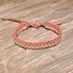 Wide band macrame bracelet- hemp bracelet- adjustable bracelet- friendship bracelet- peach/coral, cream, light brown