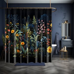 Moody Vintage Apothecary Maximalist Bathroom Goblincore Dark Botanical Shower Curtain Dark Academia Cottagecore Herbs & Plants Eclectic
