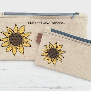 ITH Zipper bag machine embroidery pattern with Sunflower or 5x7 and 6x10 Hoops.