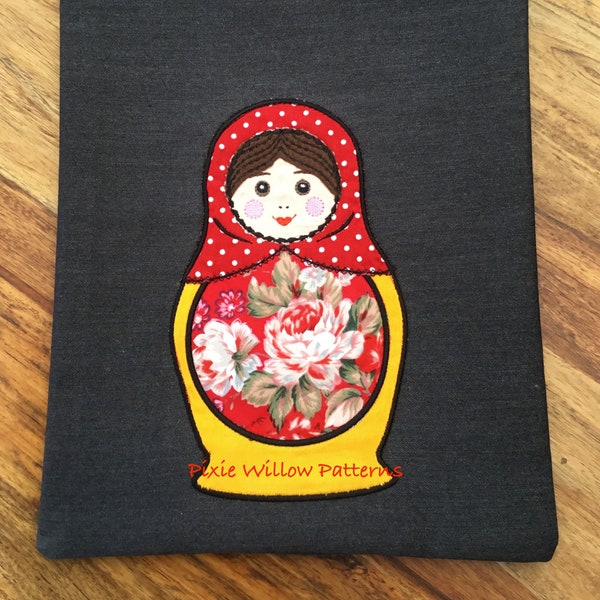 ITH Machine Embroidery Babushka Applique design. In the hoop Russian Nesting doll for 4x4, 5x7, 6x10, 8x12 and 9x12 hoops.